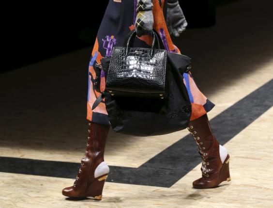 A model presents a creation from the Prada Autumn/Winter 2016 woman collection during Milan Fashion Week